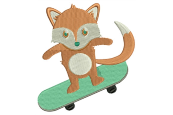 Skateboard Fox: A Playful Embroidery Design for Boutique Apparel